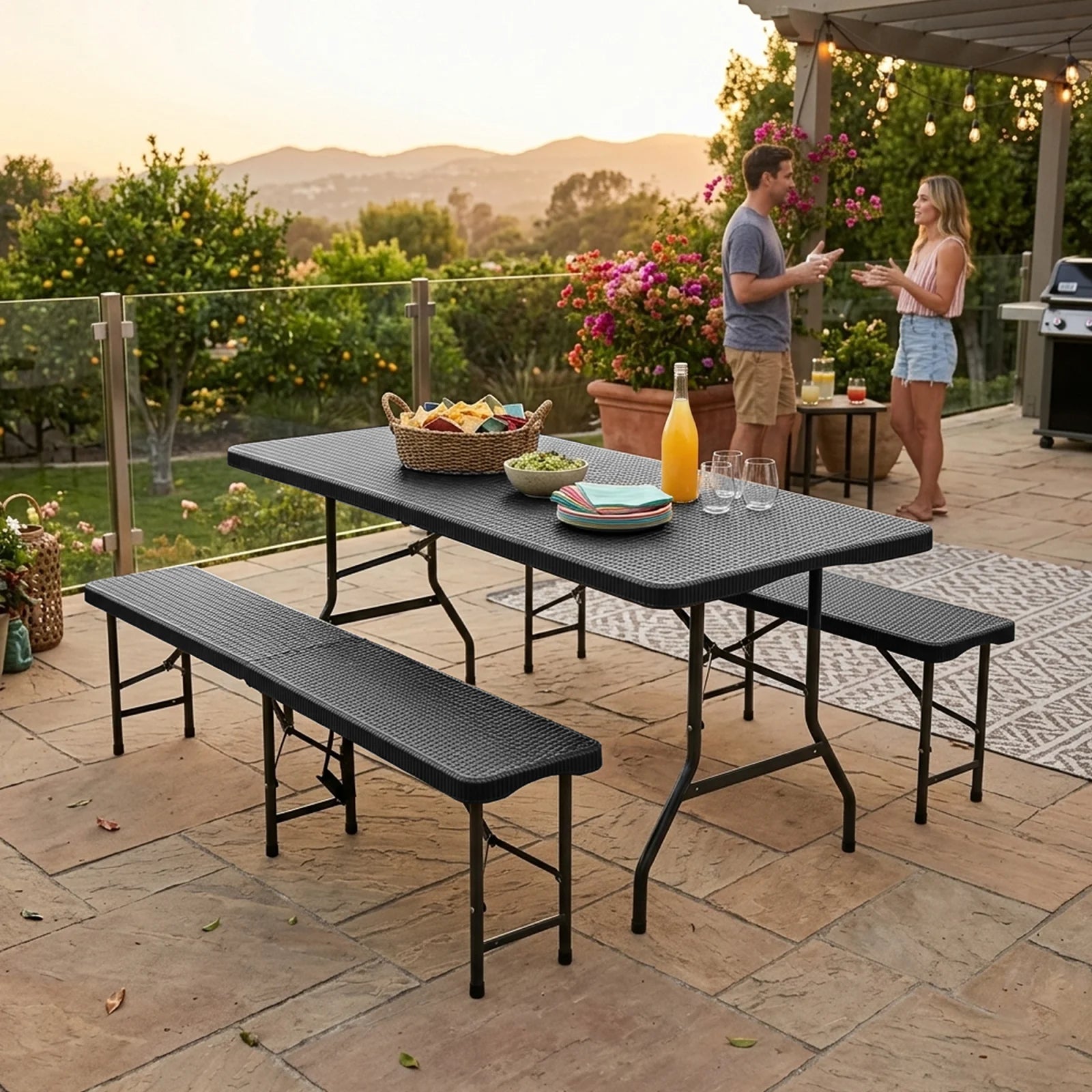 Table de pique-nique pliante avec 2 bancs