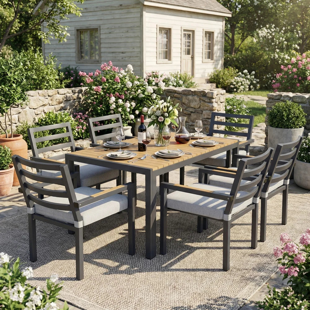 Mobilier de jardin en bois robuste 6 places
