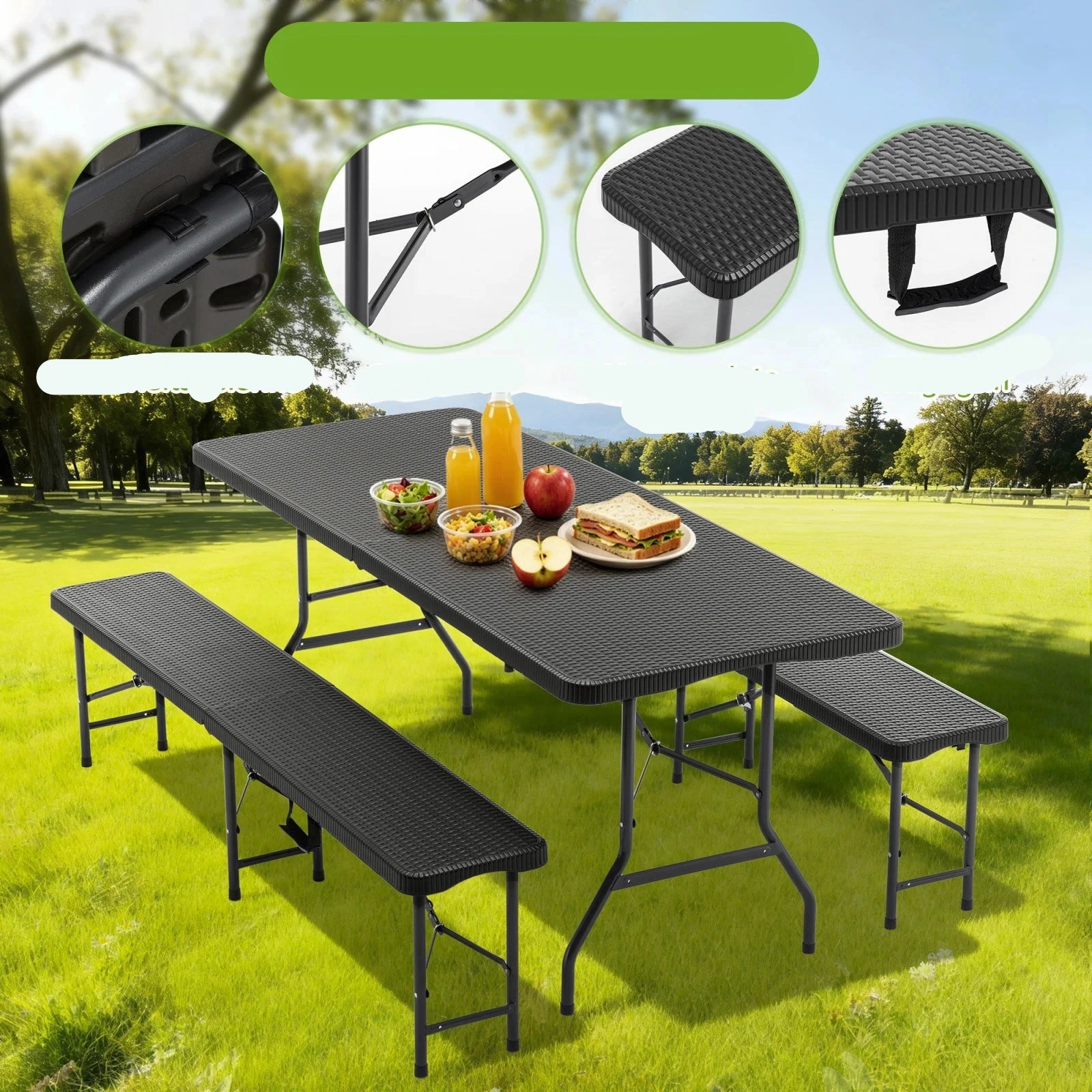Table de pique-nique pliante avec 2 bancs