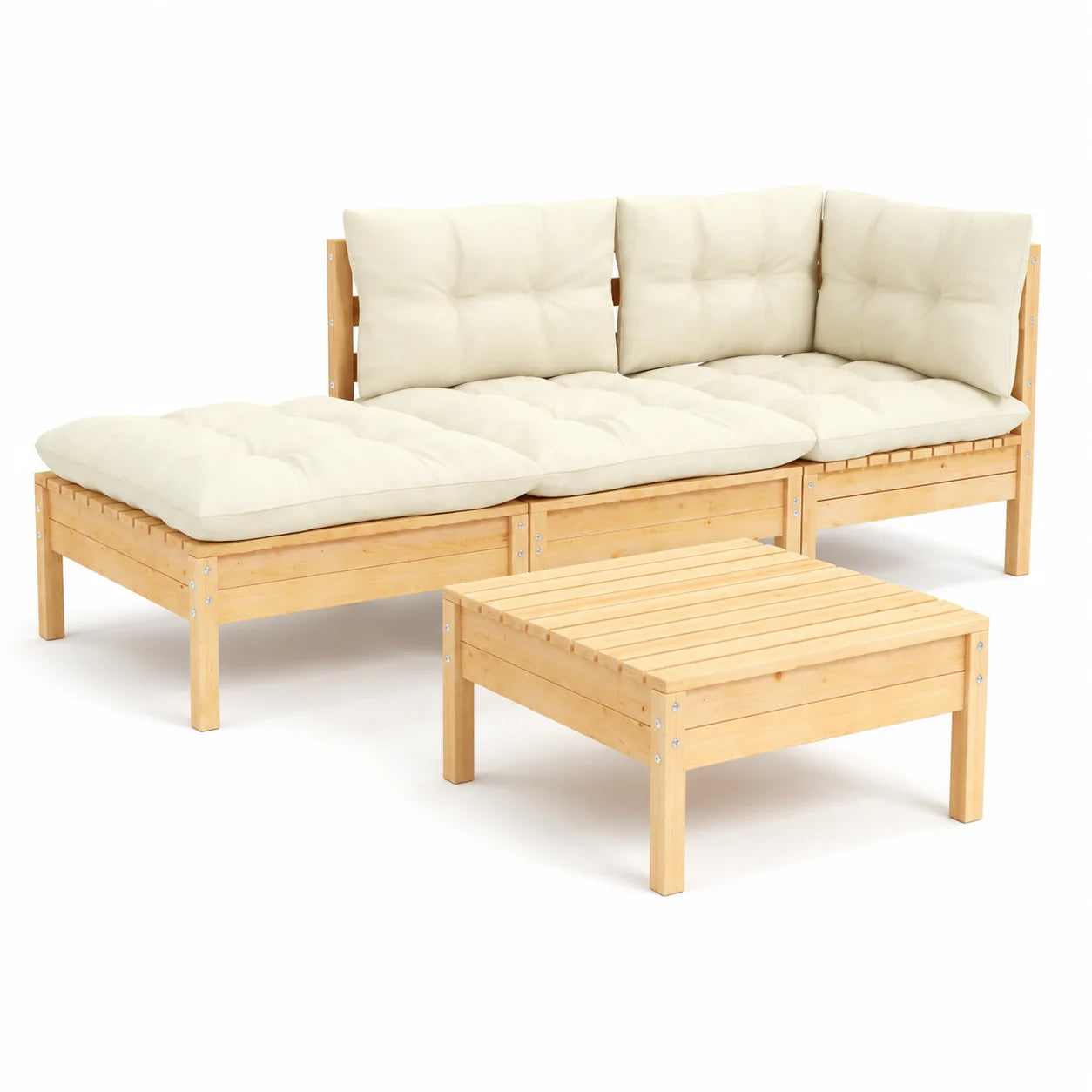Ensemble de salon de jardin 3 pièces avec coussins crème