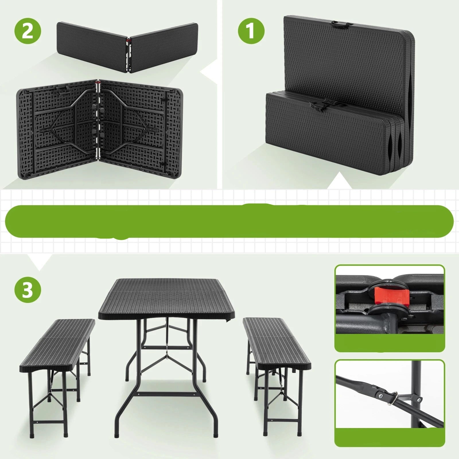 Table de pique-nique pliante avec 2 bancs