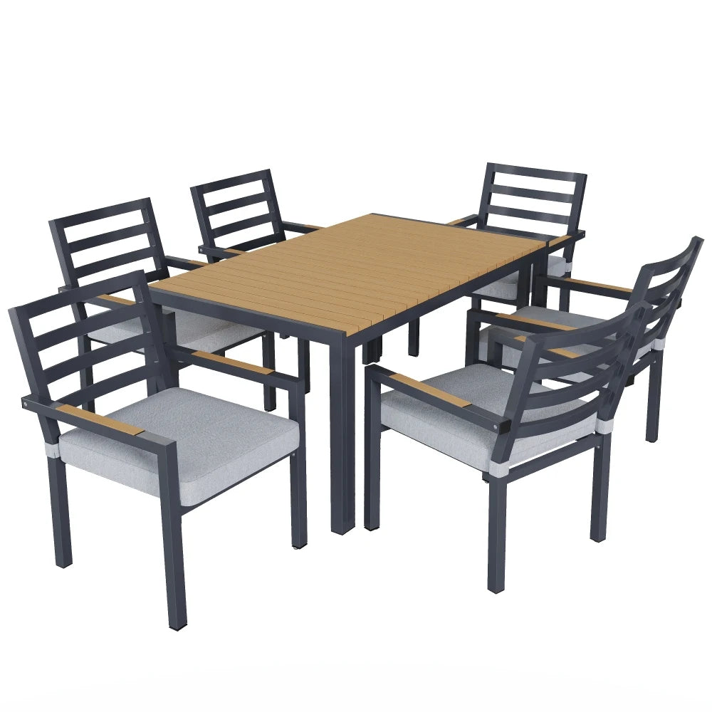 Mobilier de jardin en bois robuste 6 places