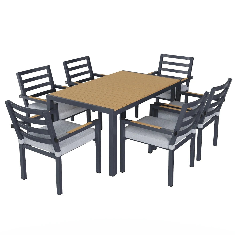 Mobilier de jardin en bois robuste 6 places