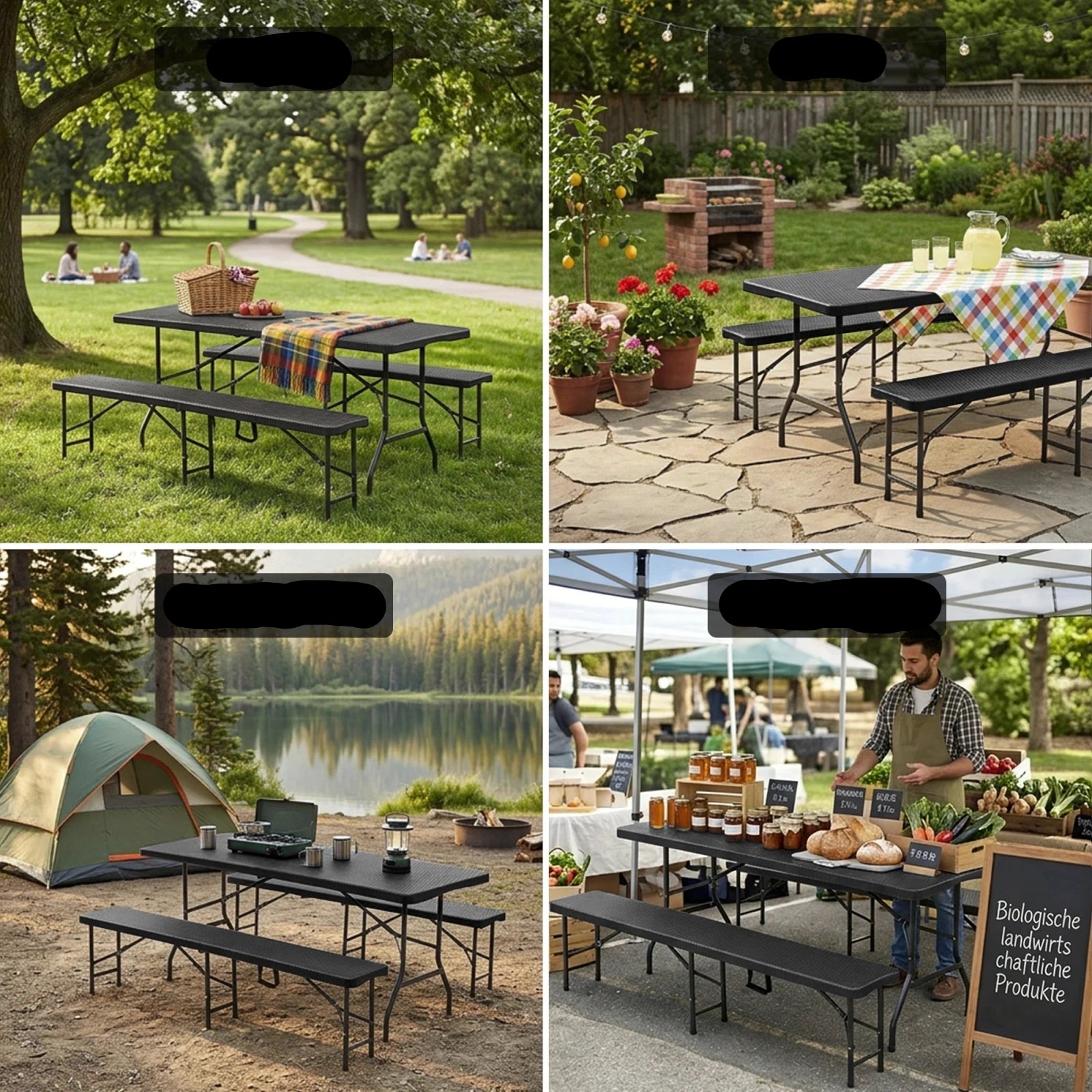 Table de pique-nique pliante avec 2 bancs