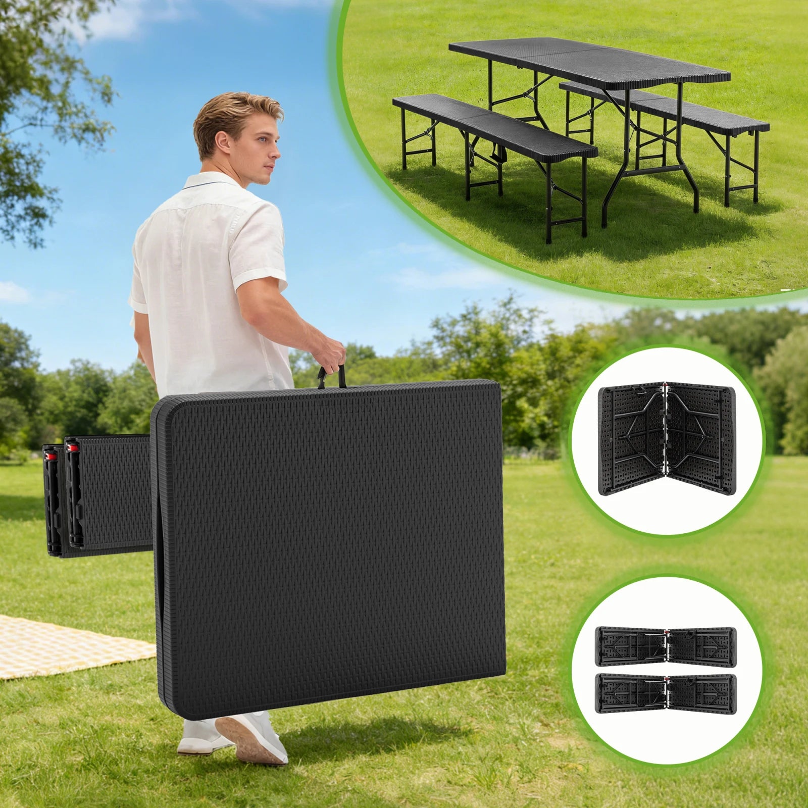 Table de pique-nique pliante avec 2 bancs