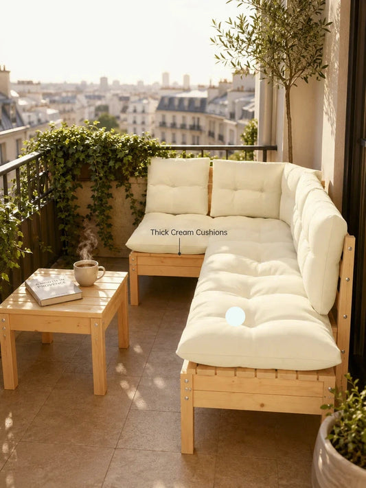 Ensemble de salon de jardin 3 pièces avec coussins crème