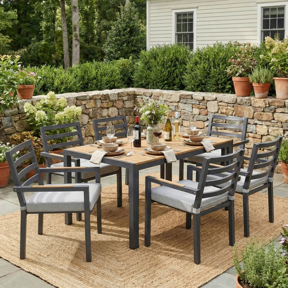 Mobilier de jardin en bois robuste 6 places